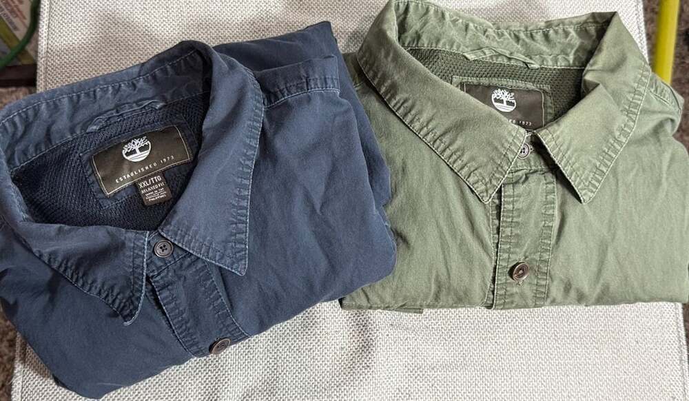 Set of 2 Timberland Relaxed Long Sleeve Cargo Utility Work Shirt Gray & Green 2X